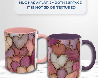 Taza de café con corazón rosa, taza de cerámica con vitrales de San Valentín, regalo de San Valentín para esposa, regalo de San Valentín para novia