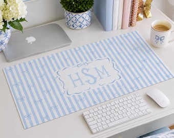 Custom Preppy Desk Mat, Striped Coquette Desk Mat, Personalized Pastel Monogrammed Mouse Pad, Custom Office Decor, Extra Large Desk Pad