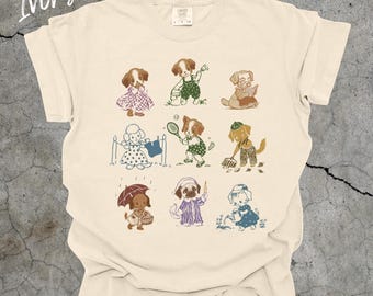 Dog 90s Tattoo Vintage T-shirt, Retro Puppy Cute Shirt, Dog Lovers Gift, Dogs Playing Unisex Relaxed Adult Graphic Tee, Funny Weird T-shirt