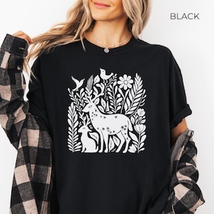 Linocut Wildlife Comfort Colors® Vintage Style Tshirt, Retro Block Print Nature Shirt, Woodcut Stamp Tee, Cottagecore Outdoor Boho Wildlife