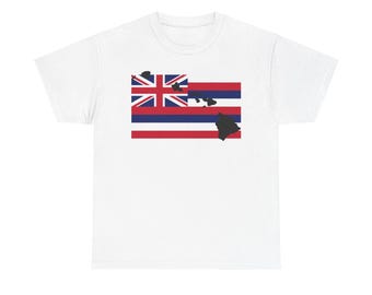 Koszulka z nadrukiem „Hawai'i Fish Hunter”, unisexowa, gruba bawełniana koszulka, prezent dla miłośnika oceanu, koszula z hawajską flagą, odzież plażowa, styl wędkarski