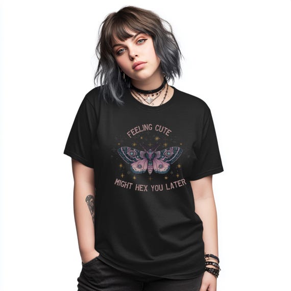 Spooky Hexing Moth T-Shirt – Halloween Graphic Tee, Gothic Cotton Shirt