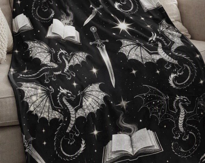 Dragon Blanket | Romantasy Sherpa Fleece Throw | Fantasy Book Lover Gift | Dark Academia Decor