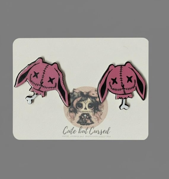 Pink Voodoo Bunny Earrings – Creepy Cute Gothic Statement Jewelry (Imperfect Sale)