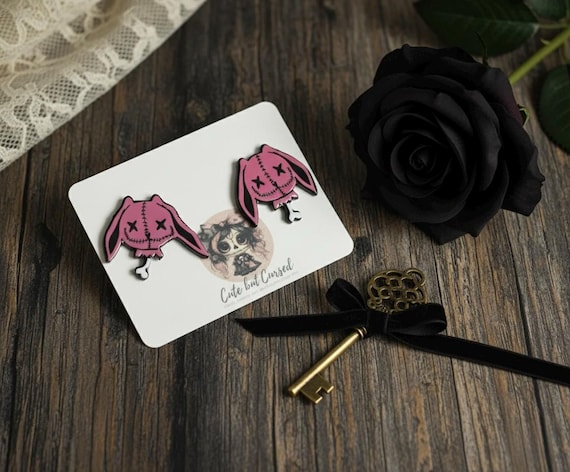Pink Voodoo Bunny Earrings – Creepy Cute Gothic Statement Jewelry (Imperfect Sale)