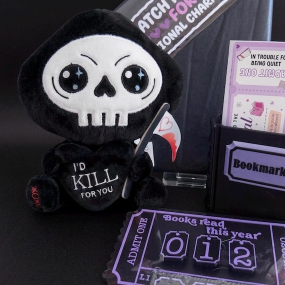 Mystery Thriller & Horror Blind Date with a Book Box Spooky Reaper Plushie | Bookish Bundle Dark Fiction Gift Set