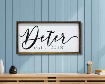 Custom Last Name Established Sign | Wood Framed Wedding Gift