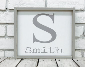 Personalized Last Name Initial Sign | Custom Wood Framed Family Wall Art