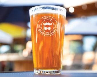 Personalized Engraved Beer Glass, Groomsmen Gift, Custom Pint Glass