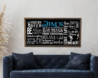 Personalized Bar Rules Sign, Framed Basement Rules Sign, Man Cave Rules Sign, Bar Rules