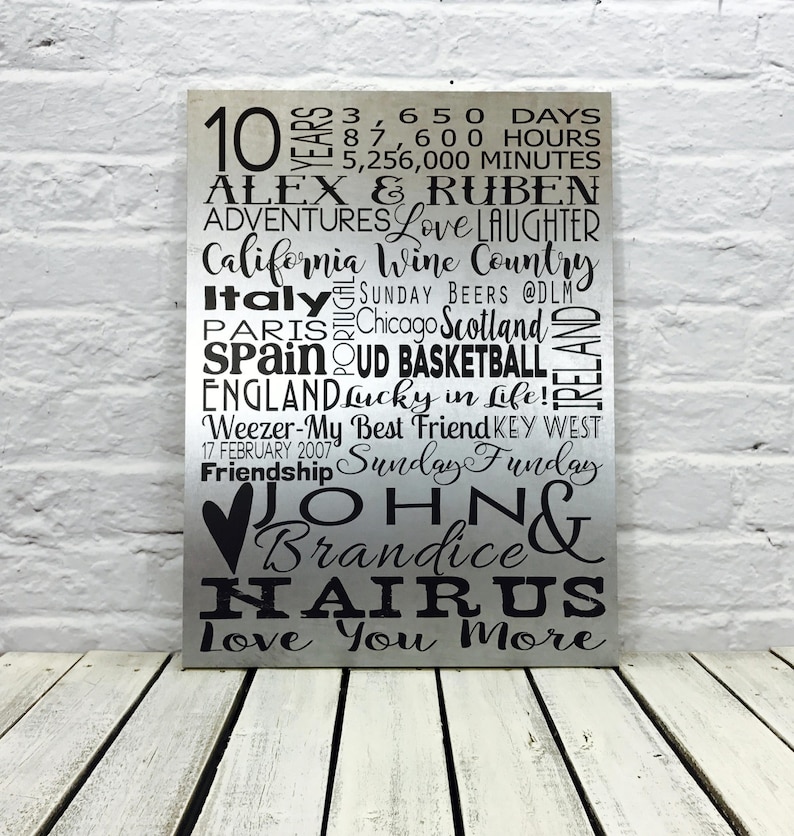10 Year Anniversary Gift for Couples Metal Wall Art Tin Etsy UK