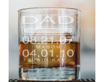 Personalized Dad Whiskey Glass, Custom Birthdate Engraving, Father's Day Gift