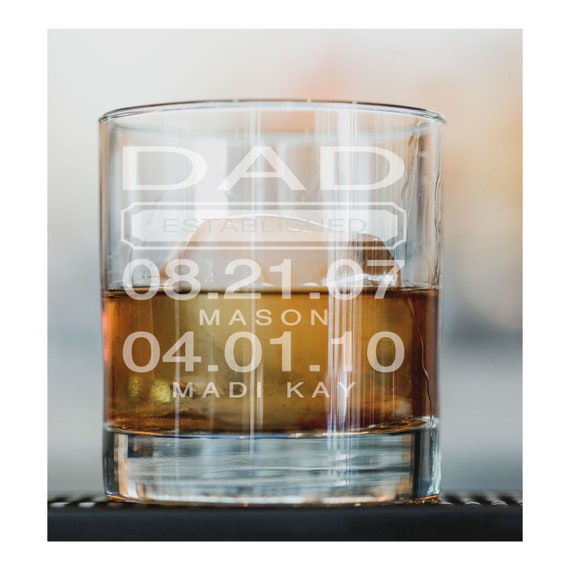 Personalized Dad Whiskey Glass, Custom Birthdate Engraving, Father's Day Gift