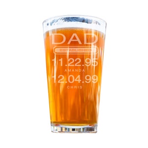 Fathers Day Gift from Kids, Personalized Beer Glass For Dad, Fathers Day Gift, Custom Pint Glass, Dad Gift from Kids, Dad Established,- Pint