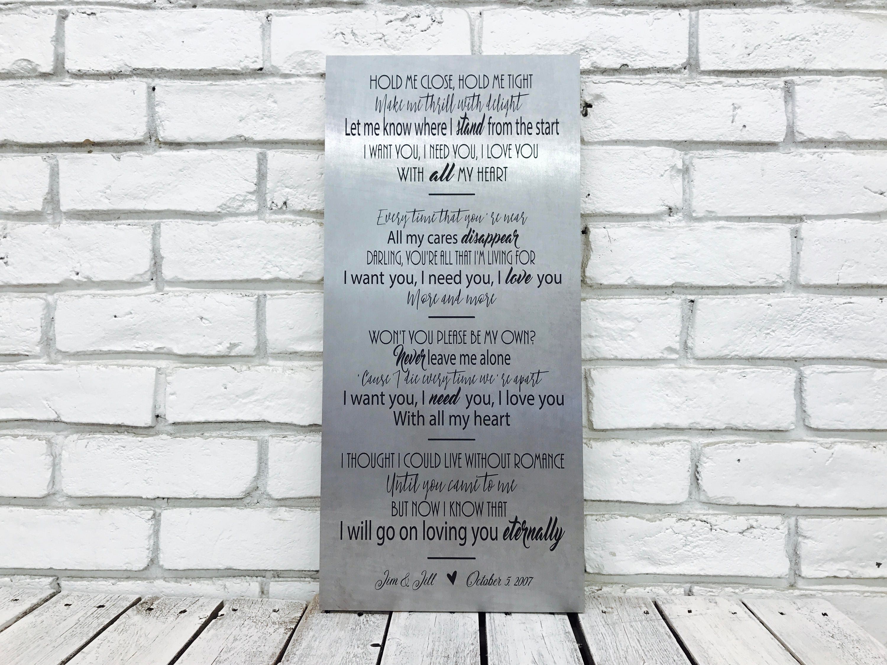 10 Year Anniversary Gift Song Lyrics Wedding Song Metal Etsy 10 Year Anniversary Gift Song Lyrics Wedding Song Metal Etsy