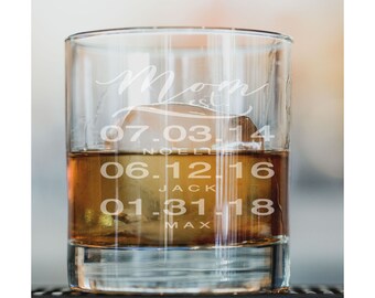 Personalized Mom Whiskey Glass, Custom Kids Names, Mother's Day Gift
