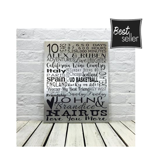 10 Year Anniversary Gifts for Him, Word Art, Metal Wall Art, Tin