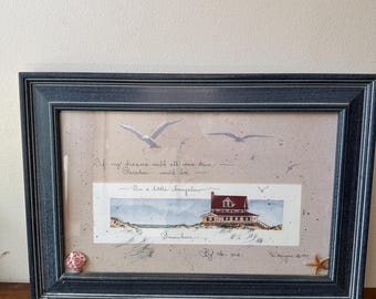 Vintage D. Morgan Coastal Art Print, "Bungalow by the Sea" Lithograph 1993