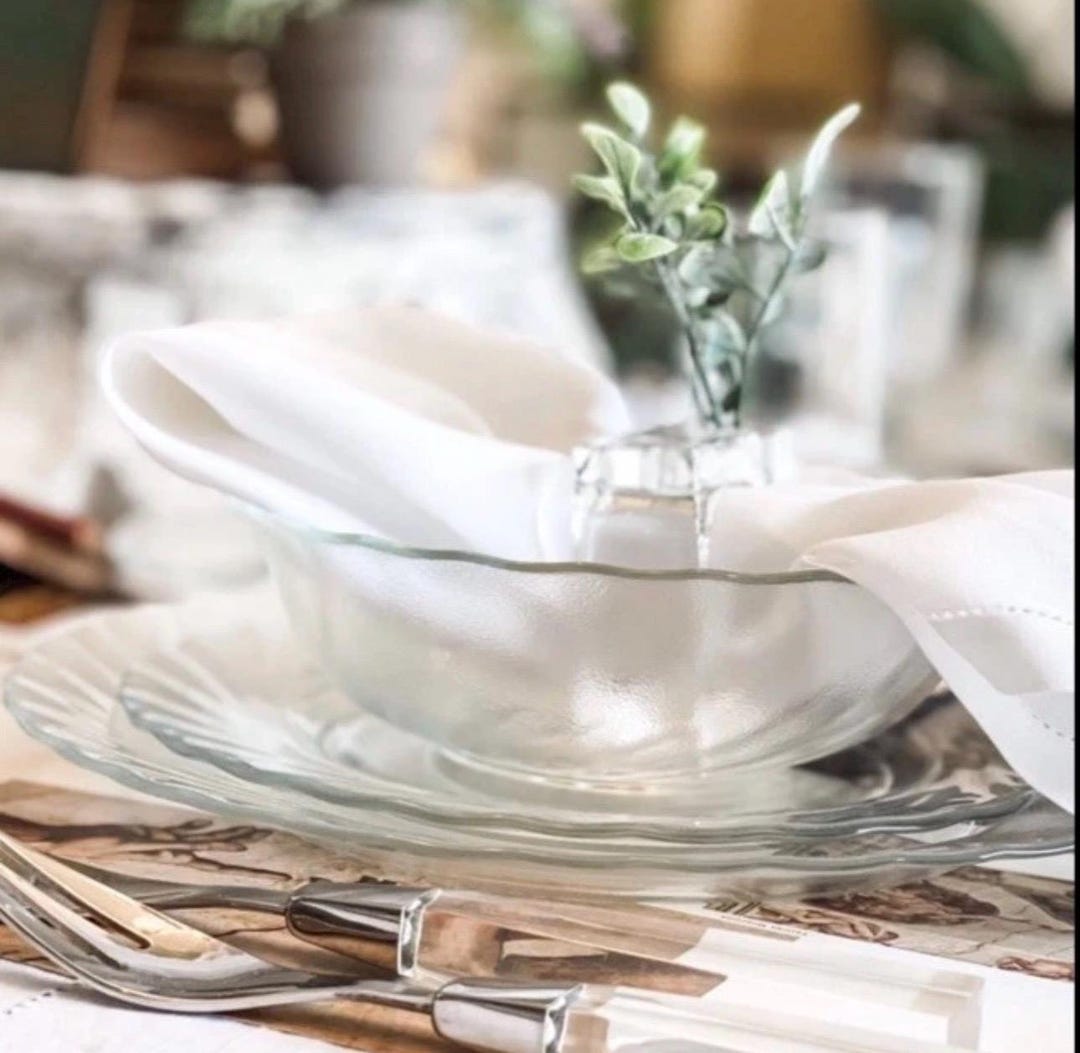 Vintage Arcoroc Clearbrook Glass Dinnerware Set, Mid-century Modern ...