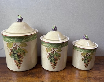 VTG Le Gourmet Chef keramische jerrycan set van 3, wijngaard wijngaard keuken voorraadpotten "Wine Country", Toscaanse boerderij aanrecht decor, retro
