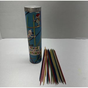 Vintage Steven Pixie Pic-Up Stix Game Original Tin Litho Tube St Louis MO