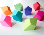 DIY Geometric Paper Ornaments - Set of 8 Paper Polyhedra Templates - Brights Palette