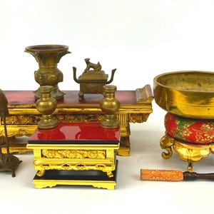 Japanese Antique Buddhist Altarware Set Sacred Tools Ritual Items