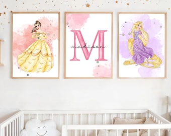 Set of 10 Princess Wall Art Prints, Princess Poster, Princess Wall Decor, Girls Room Decors, Nursery Decor, Watercolor Princess Decor Art