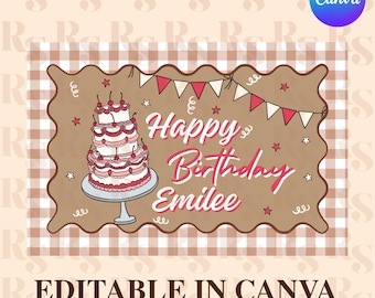 Girly coquette Birthday Banner Template, Editable Canva Banner, 36x24 DIY Painted Sign, bow preppy Birthday Theme, Digital Download