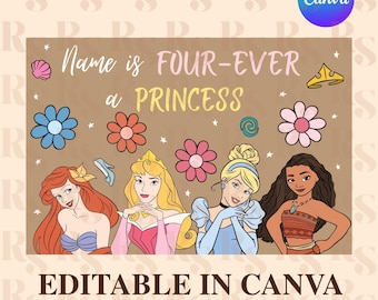 Four-ever a Princess - Ready to Print, Editable Canva Banner, Digital Download, 36 x 24 Diy Painted Sign, Digital Download