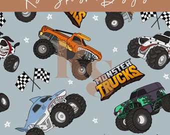 Monster Trucks seamless repeat pattern, Boys seamless file for fabric sublimation, commercial use