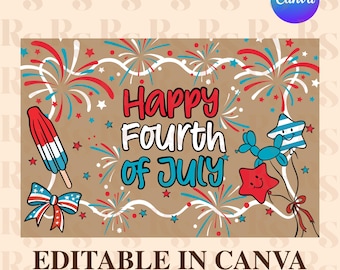 Happy 4th of July Banner, Patriotic theme, Red Blue White, USA Patriotic Banner, Digital Download