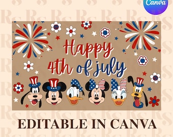 Mouse Happy Fourth of July Banner Template, Independence Day Celebration, Canva Editable Digital Download (60x36)