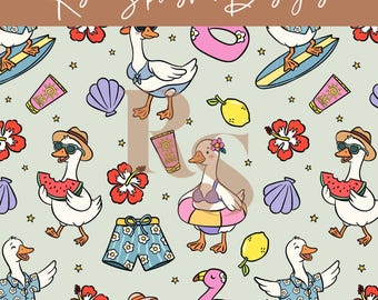 Goose Summer seamless pattern, Beach seamless design