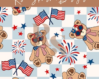 4th of July USA Teddy Bear seamless repeat pattern, USA independence, Fourth of July Patriotic Summer seamless file