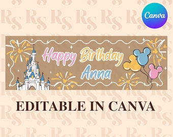 Princess Birthday Banner Template, Editable Canva Banner, 72 x 24 Diy Painted Sign, Castle Birthday theme, Digital Download