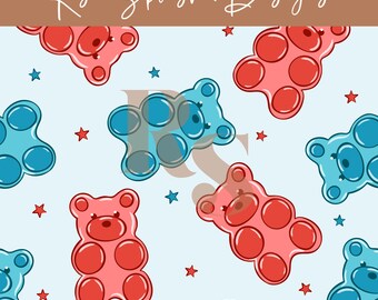 4th of July USA Candy Teddy Bear seamless repeat pattern, USA independence, Fourth of July Patriotic Summer seamless file