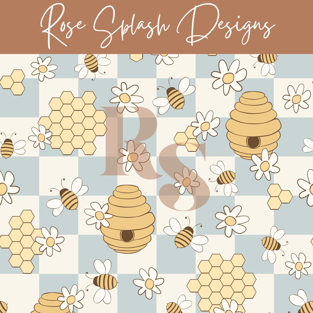 Retro Honey Bee Seamless Repeat Pattern, Boho Floral Seamless ...