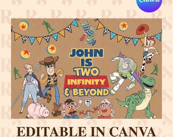 Toy story Two Infinity and Beyond Birthday Banner, Toy Story Inspired Party Backdrop, Digital Item