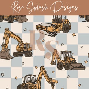 Construction seamless repeat pattern, Boy seamless, Digger, Tractor, Builder, Truck, Checkered, Excavator, Vehicle seamless, commercial use
