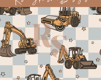 Construction seamless repeat pattern, Boy seamless, Digger, Tractor, Builder, Truck, Checkered, Excavator, Vehicle seamless, commercial use