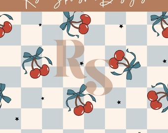 Coquette Bows seamless repeat pattern, USA independence, Preppy Ribbon, Cherry Seamless, Girl 4th of July Patriotic Summer seamless file