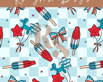 4th of July USA Popsicle seamless repeat pattern, 4th of July Icecream seamless, USA independence, Boy Girl Patriotic seamless file