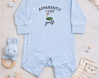 Apparently I Like Golf Baby Bodysuit, Embroidered Golf Newborn Outfit, Baby Shower Gift for Golfing Dad, Cute Sports Baby Grow