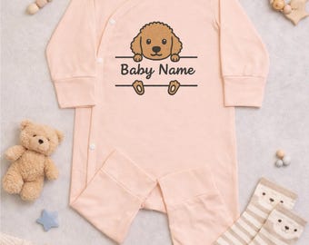 Personalized Poodle Embroidered Baby, Custom Dog Name Bodysuit, Goldendoodle Puppy Newborn Gift, Coming Home Outfit, BABY