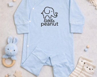 Little Peanut Embroidered Baby, Custom Elephant Name Bodysuit, Neutral Baby Shower Gift, Coming Home Outfit