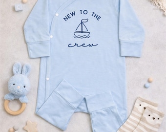 New to the Crew Baby Bodysuit, Embroidered Sailboat Newborn Gift, Nautical Theme Infant Outfit, Baby Shower Gift