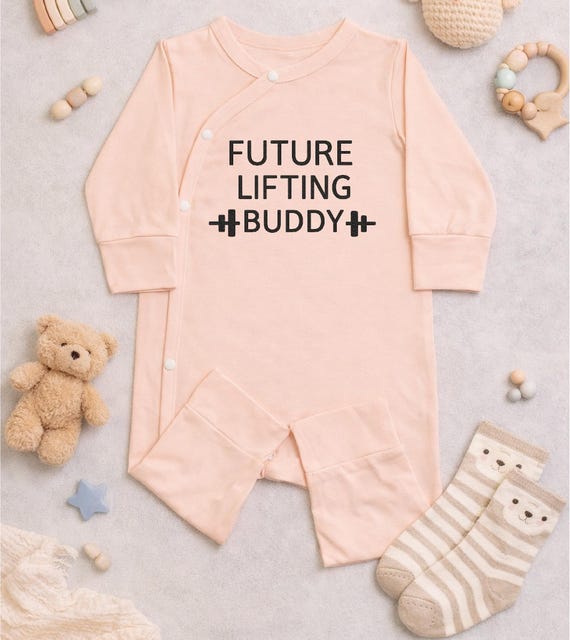 Future Lifting Buddy Embroidered Baby, Gym Dad Gift, Custom Fitness Newborn Bodysuit, Workout Theme Baby Shower Gift