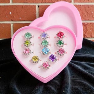 Kids Adjustable Crystal Rings Set: Cartoon Animals, Party Favor Jewelry