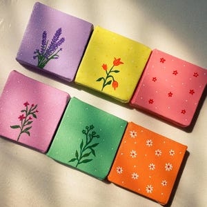 Floral Acrylic Painting Set of 6, Mini Canvas Paintings, 2 x 2 inch Original Handmade Painting, Abstract Art